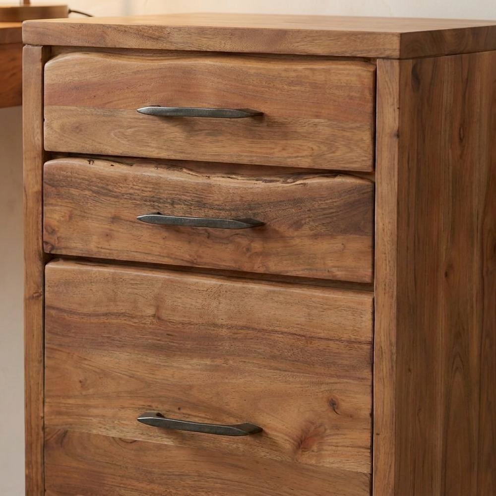 Solid Acacia Vertical Filing Cabinet with Live Edge Drawers, 3 Drawers