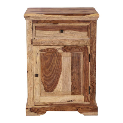 Solid Sheesham Wood Nightstand with Open Shelf, Bohemian Bedside Table