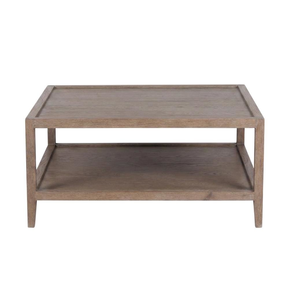 Solid Oak Wood Coffee Table with Modern Farmhouse Style for Living Room