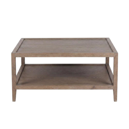 Solid Oak Wood Coffee Table with Modern Farmhouse Style for Living Room