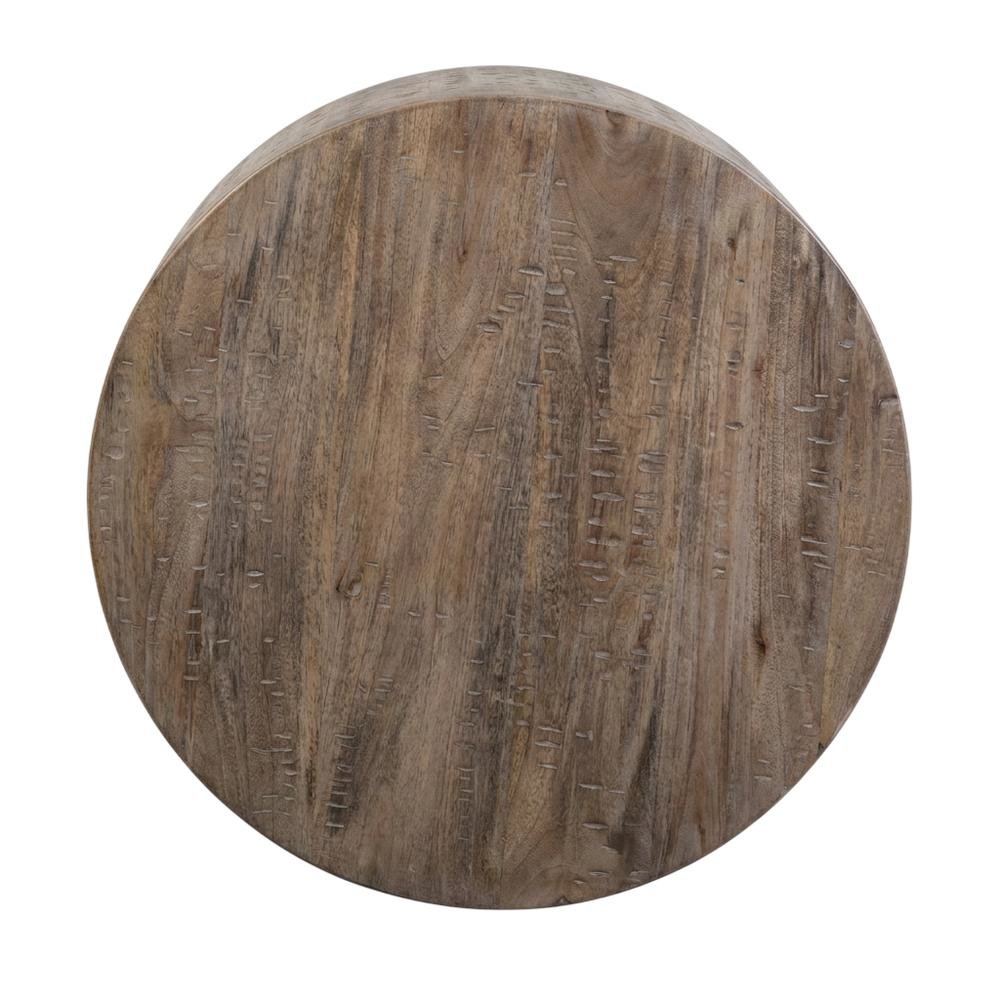 Mango Wood Round Coffee Table with Drum Base for Living Room