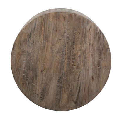 Mango Wood Round Coffee Table with Drum Base for Living Room