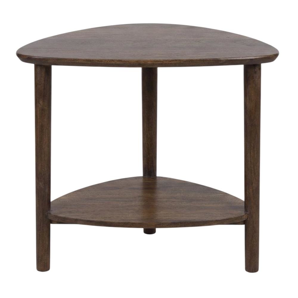 Solid Acacia Wood End Table with Lower Shelf and Rustic Farmhouse Style