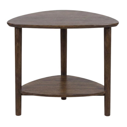 Solid Acacia Wood End Table with Lower Shelf and Rustic Farmhouse Style