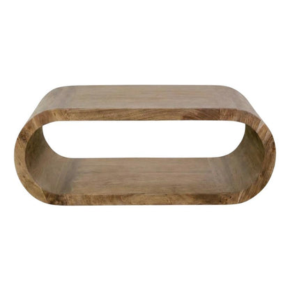 Solid Acacia Wood Coffee Table with Ellipse Top, Mid-Century Modern Style
