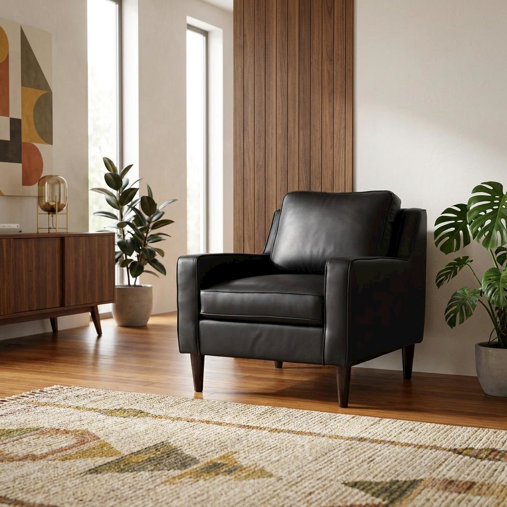 Lazio Leather Side Chair with Mid-Century Modern Style for Living Room
