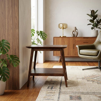 Solid Acacia Wood Mid-Century Modern End Table for Living Room