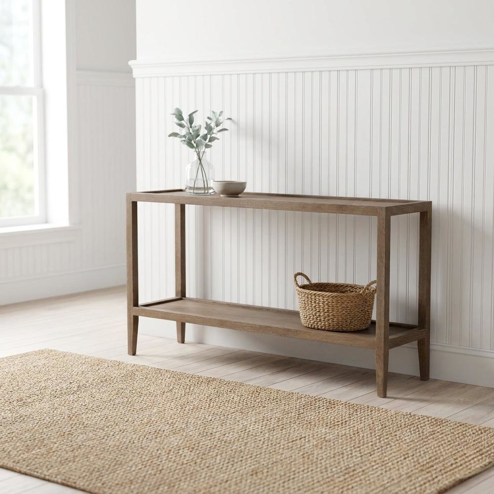 Lowell Solid White Oak Wood Console Table with Natural Grain Finish for Entryway