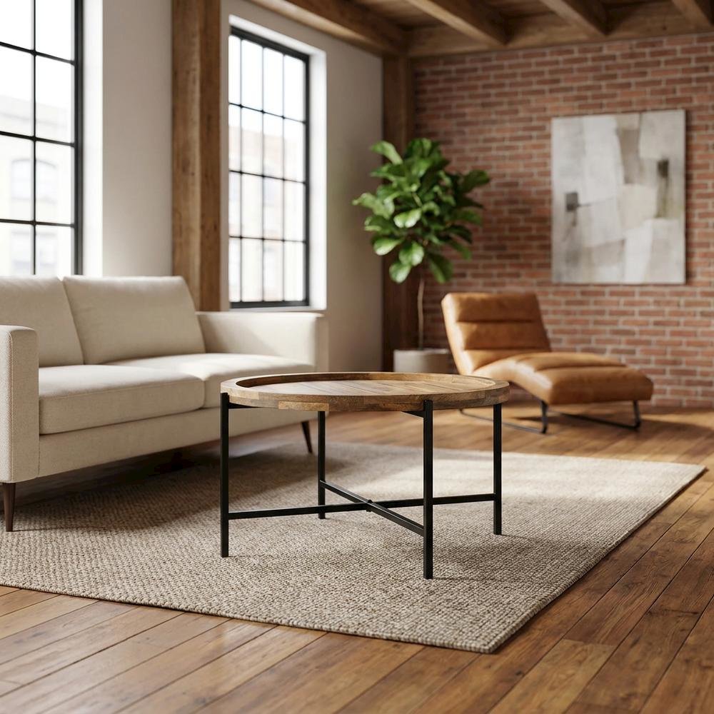 Solid Wood Industrial Loft Farmhouse Coffee Table for Living Room