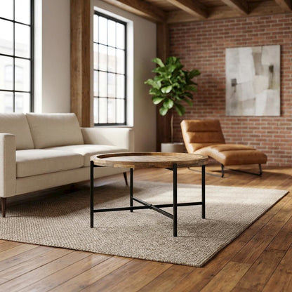 Solid Wood Industrial Loft Farmhouse Coffee Table for Living Room