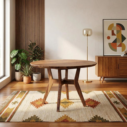 Urban Solid Sheesham Wood Dining Table, Mid-Century Modern Style for Dining Room