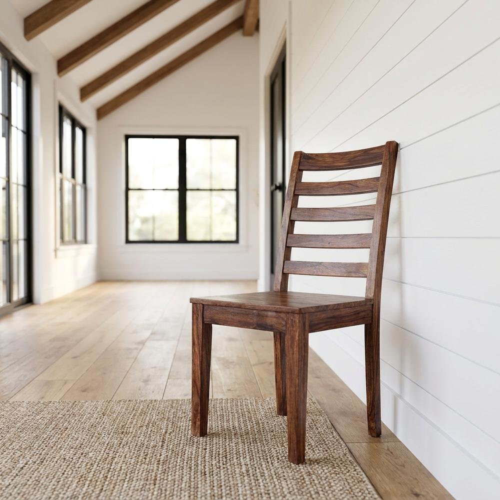 Solid Sheesham Wood Modern Farmhouse Dining Chair for Kitchen or Dining Room