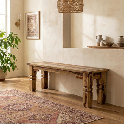Solid Sheesham Wood Dining Bench with Bohemian Eclectic Style for Dining Room