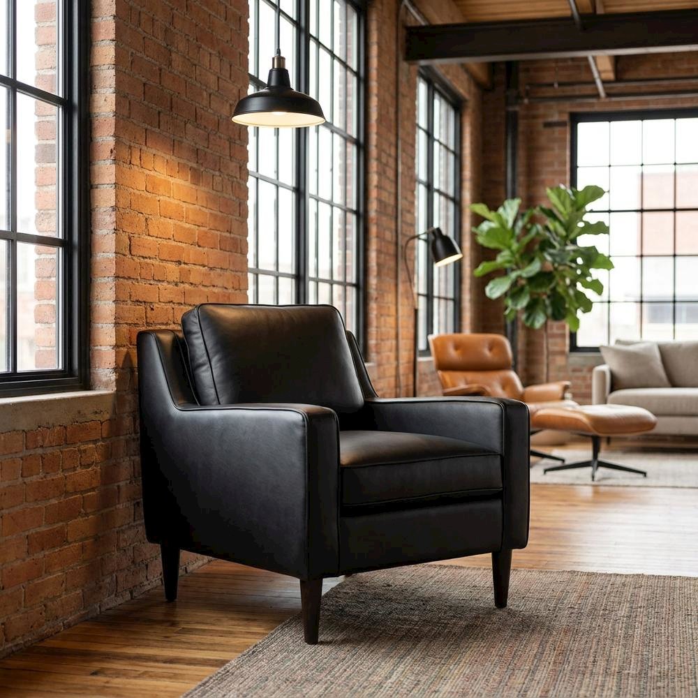 Lazio Leather Side Chair with Mid-Century Modern Style for Living Room