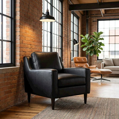 Lazio Leather Side Chair with Mid-Century Modern Style for Living Room