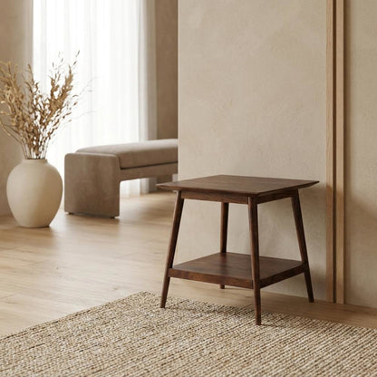 Solid Acacia Wood Mid-Century Modern End Table for Living Room