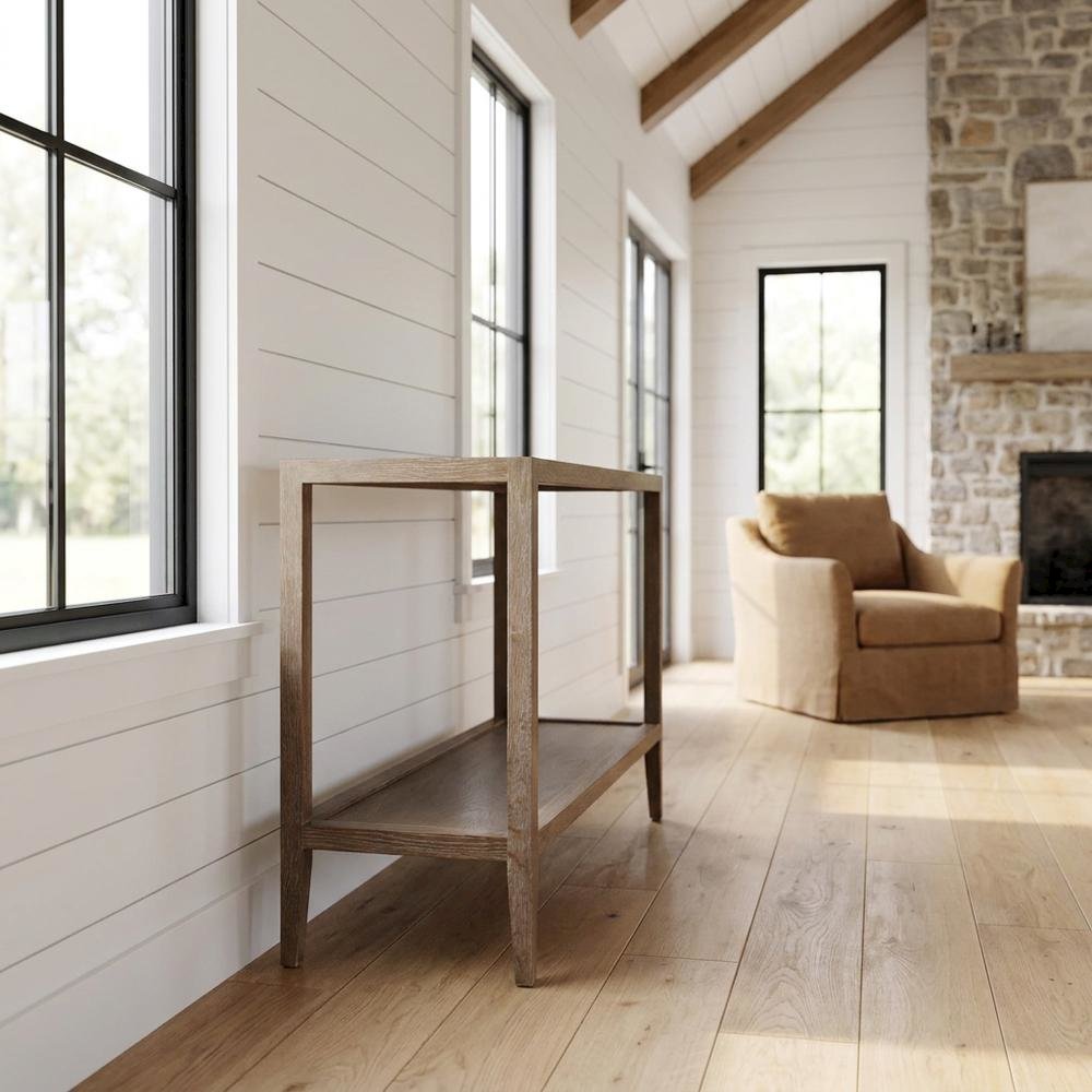 Lowell Solid White Oak Wood Console Table with Natural Grain Finish for Entryway