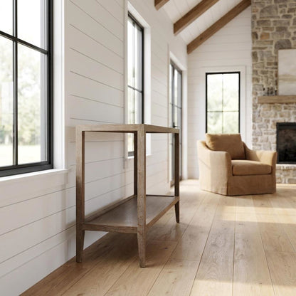 Lowell Solid White Oak Wood Console Table with Natural Grain Finish for Entryway