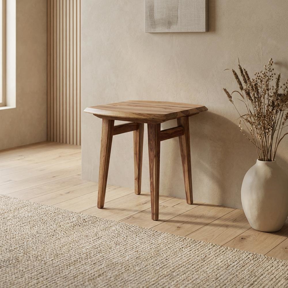 Solid Sheesham Wood Mid-Century Modern Accent End Table for Living Room