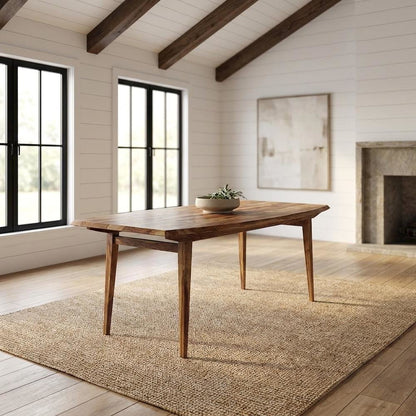 Solid Sheesham Wood Dining Table with Handcrafted Rustic Farmhouse Base