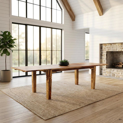 Solid Sheesham Wood Extendable Dining Table with Expandable Leaf for Dining Room
