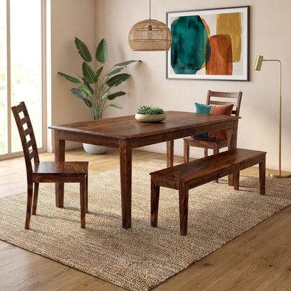 Solid Sheesham Wood Rectangular Dining Table for Dining Room