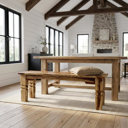 Solid Sheesham Wood Dining Bench with Bohemian Eclectic Style for Dining Room