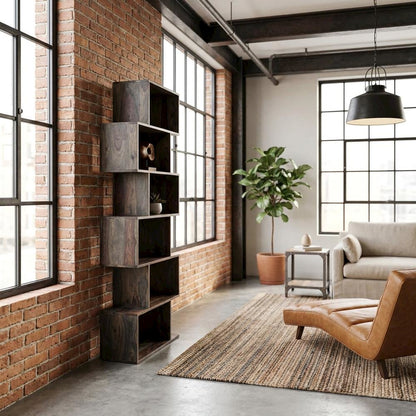 Solid Sheesham Wood Bookcase with Open Shelves for Living Room
