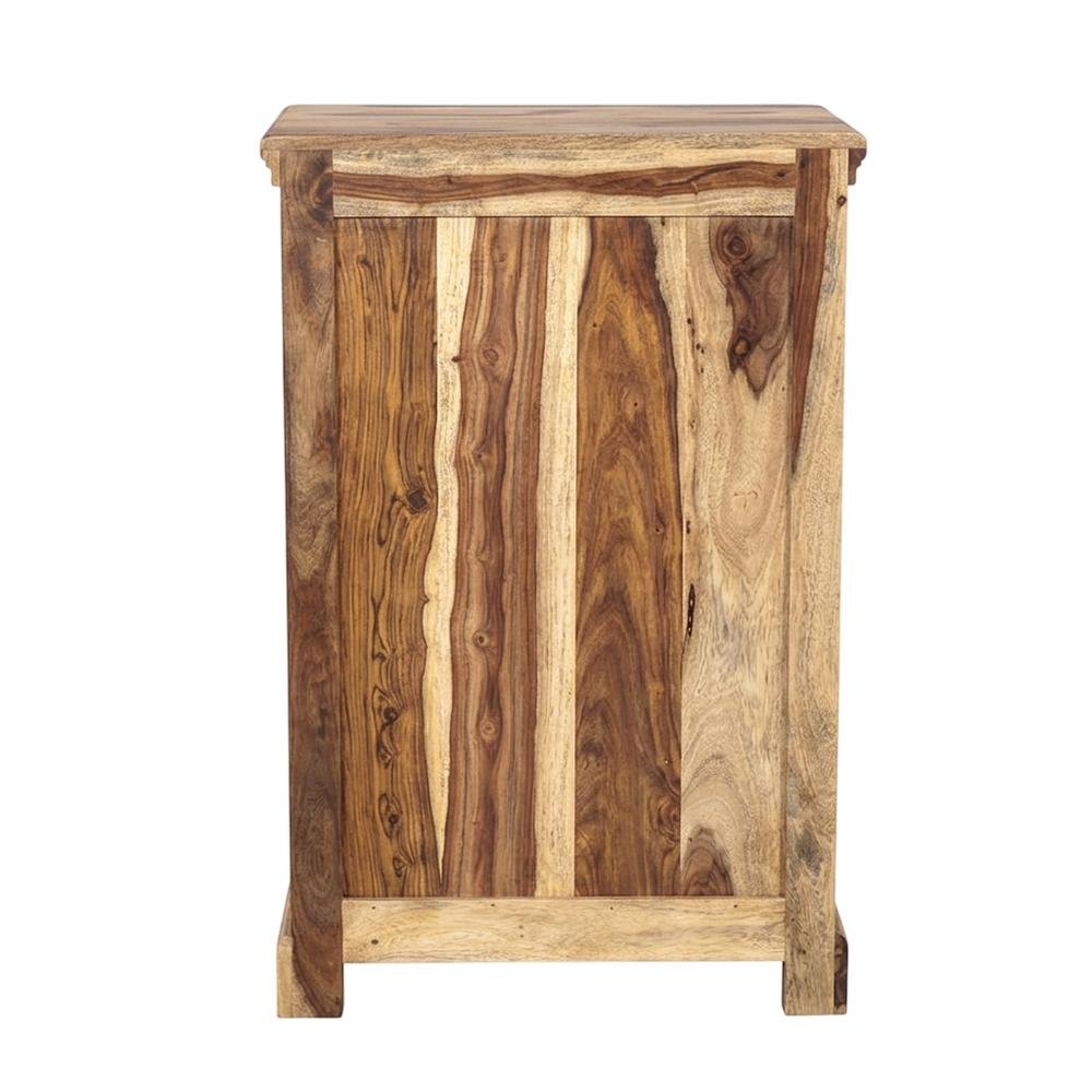 Solid Sheesham Wood Nightstand with Open Shelf, Bohemian Bedside Table