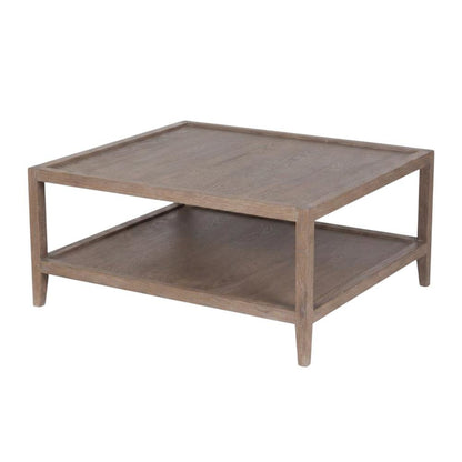 Solid Oak Wood Coffee Table with Modern Farmhouse Style for Living Room