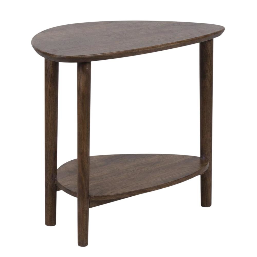 Solid Acacia Wood End Table with Lower Shelf and Rustic Farmhouse Style