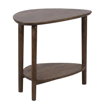 Solid Acacia Wood End Table with Lower Shelf and Rustic Farmhouse Style