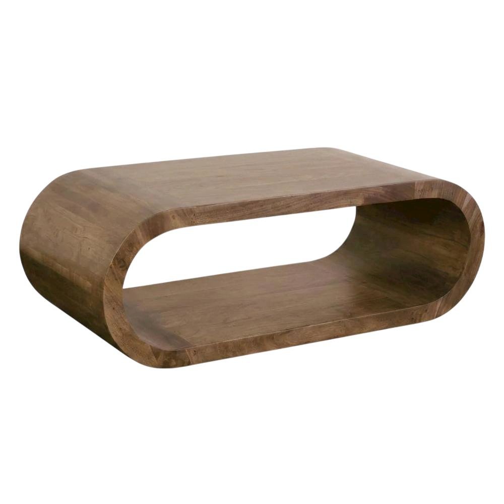 Solid Acacia Wood Coffee Table with Ellipse Top, Mid-Century Modern Style