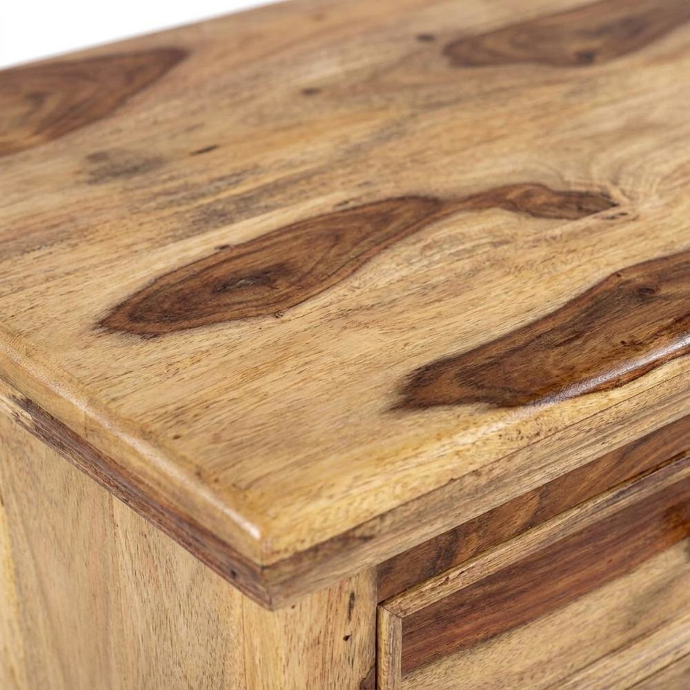 Solid Sheesham Wood Nightstand with Open Shelf, Bohemian Bedside Table