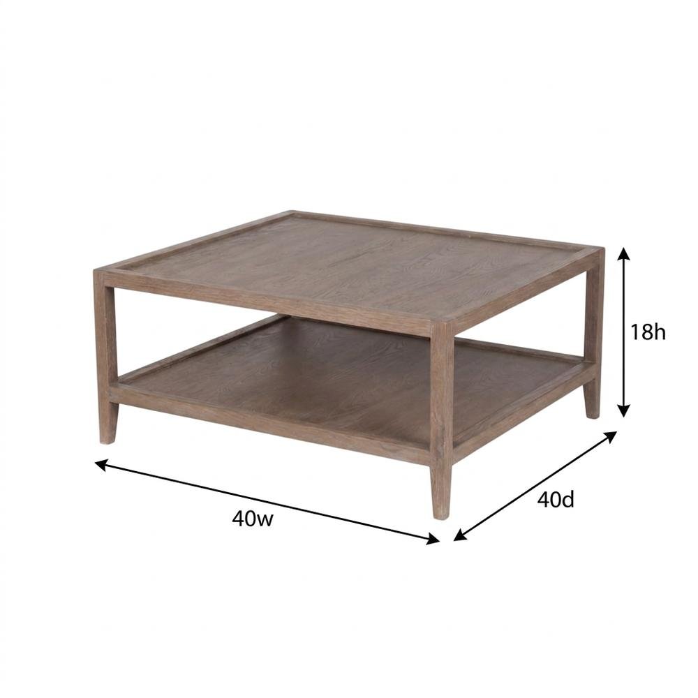 Solid Oak Wood Coffee Table with Modern Farmhouse Style for Living Room
