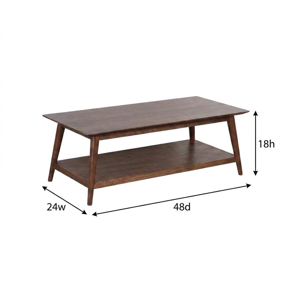 Solid Acacia Wood Coffee Table with Mid-Century Modern Style for Living Room