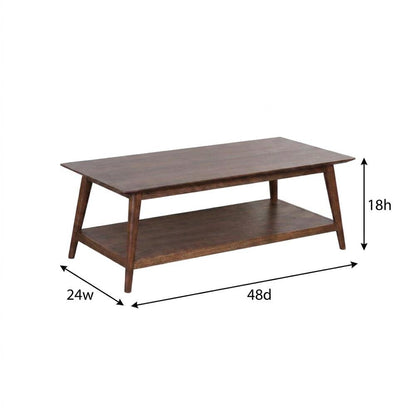Solid Acacia Wood Coffee Table with Mid-Century Modern Style for Living Room
