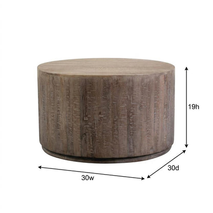 Mango Wood Round Coffee Table with Drum Base for Living Room