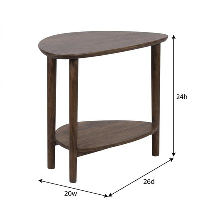 Solid Acacia Wood End Table with Lower Shelf and Rustic Farmhouse Style