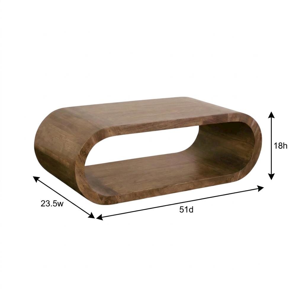 Solid Acacia Wood Coffee Table with Ellipse Top, Mid-Century Modern Style