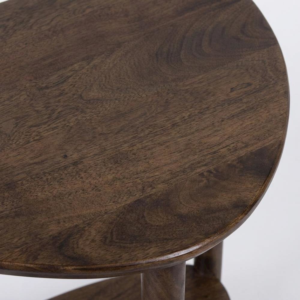 Solid Acacia Wood End Table with Lower Shelf and Rustic Farmhouse Style