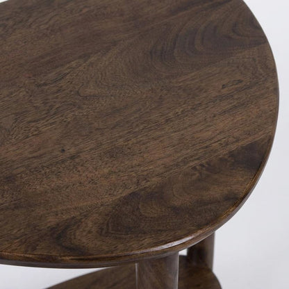 Solid Acacia Wood End Table with Lower Shelf and Rustic Farmhouse Style