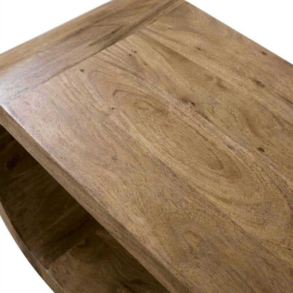 Solid Acacia Wood Coffee Table with Ellipse Top, Mid-Century Modern Style