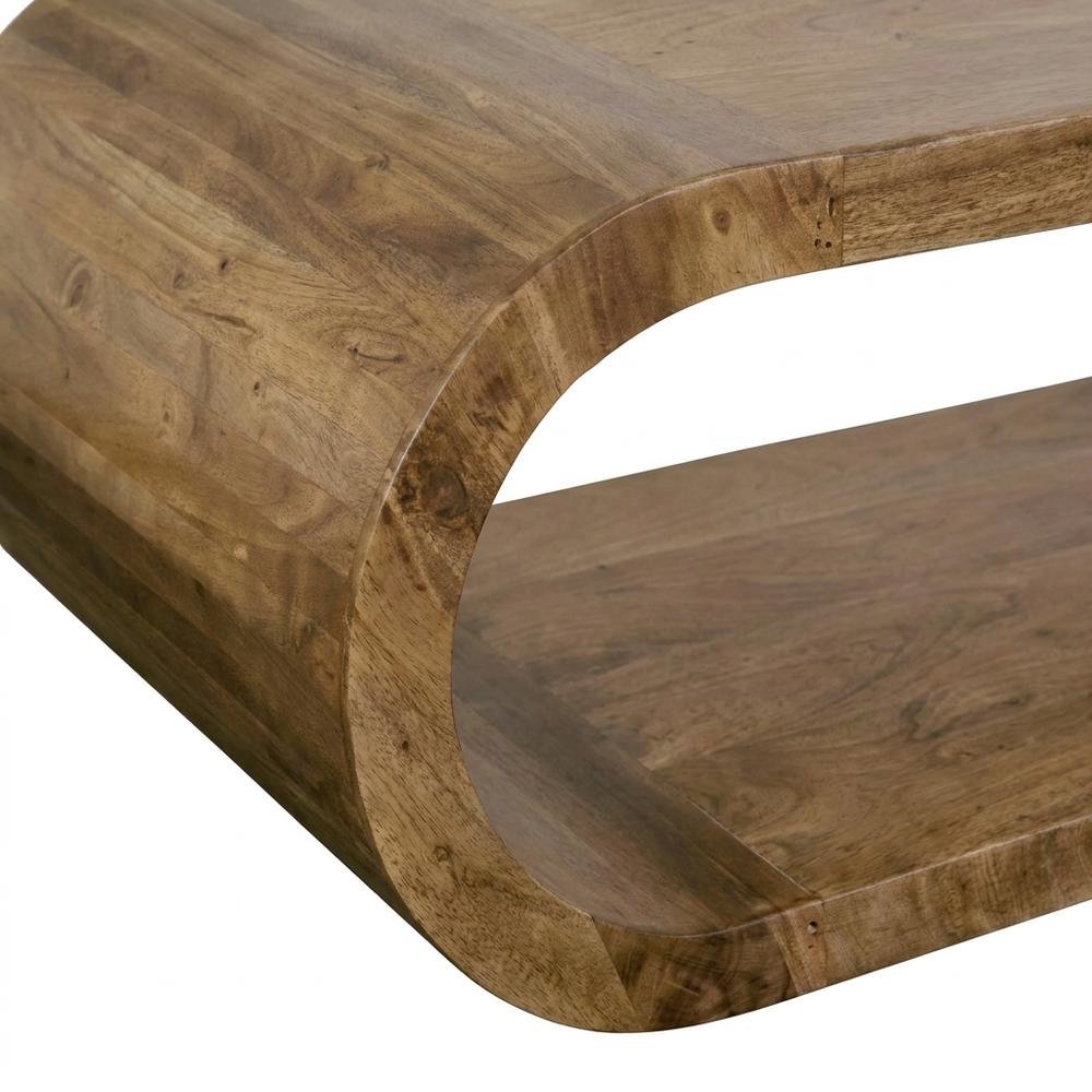 Solid Acacia Wood Coffee Table with Ellipse Top, Mid-Century Modern Style