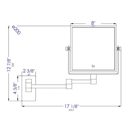 8" Square Wall Mounted 5x Magnify Cosmetic Mirror
