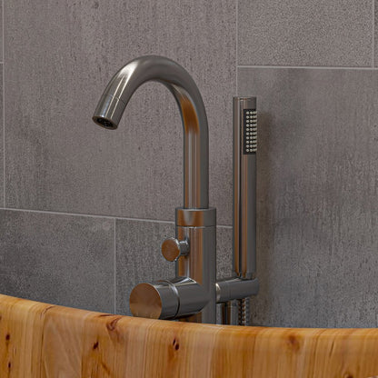 Brushed Nickel Single Lever Floor Mounted Tub Filler Mixer,Hand Held Shower Head