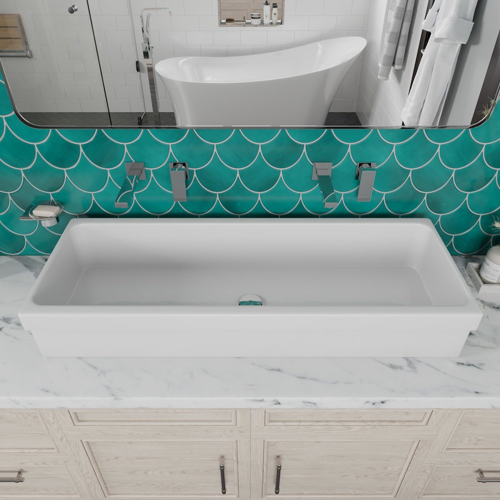 AB48TR 48" White Above Mount Fireclay Bath Trough Sink