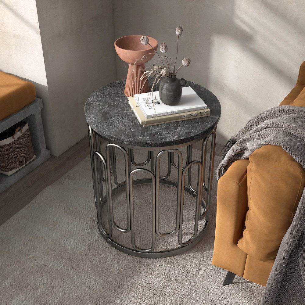 Furniture of America Silas Round Modern Metal End Table in Black
