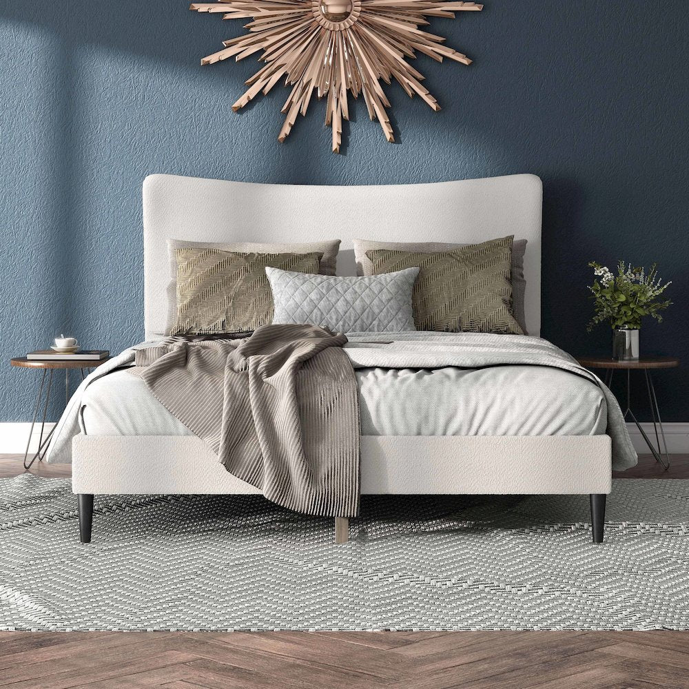 Furniture of America Lila Boucle Fabric Mattress Ready Queen Bed in White