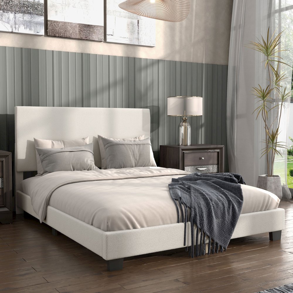Furniture of America Lila Boucle Fabric Mattress Ready Queen Bed in White